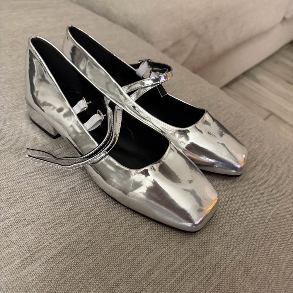 Silver Women's Shoes ballet strappy low heel - Picture 2 of 5